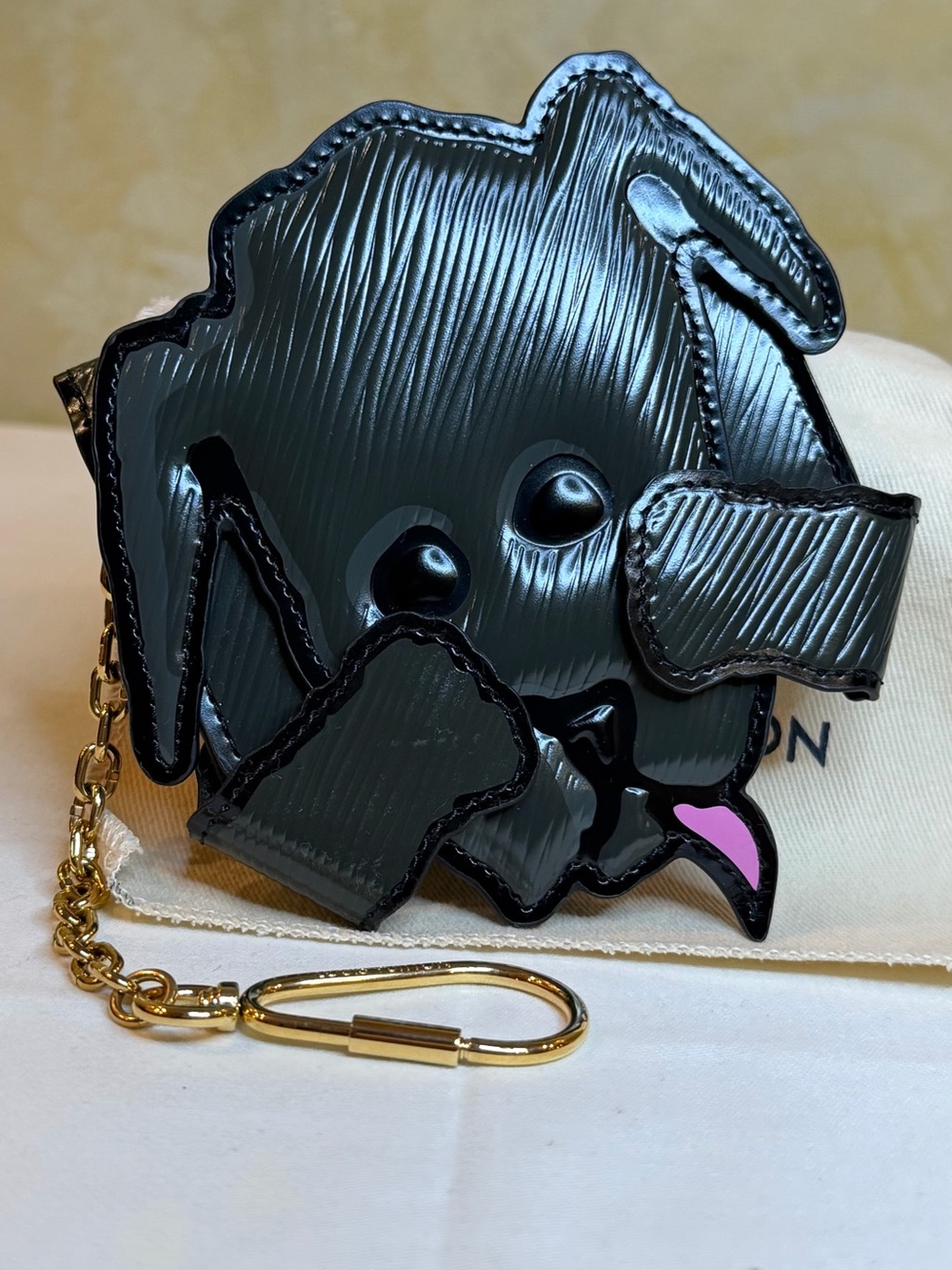 Louis Vuitton Calfskin Epi Catogram Dog Card Holder Gris